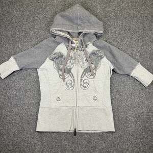 Red by Marc Ecko women's gray graphic zip-up hooded sweatshirt, size S